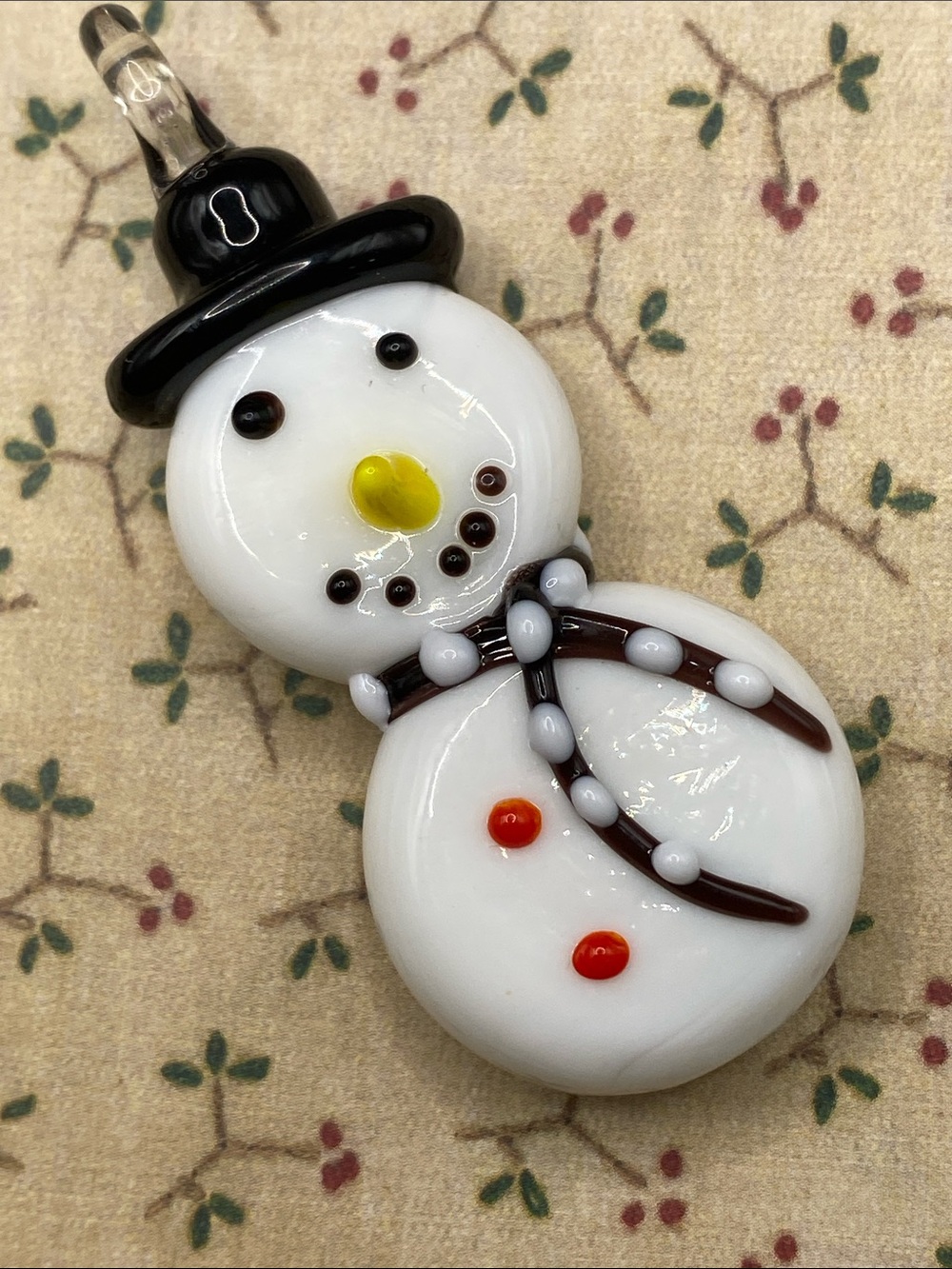 Art Glass Snowman Pendant Holiday Handmade